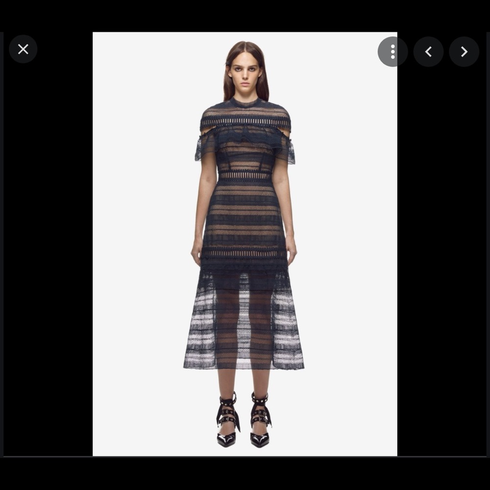 Self-Portrait Navy and Black Lace Midi Dress